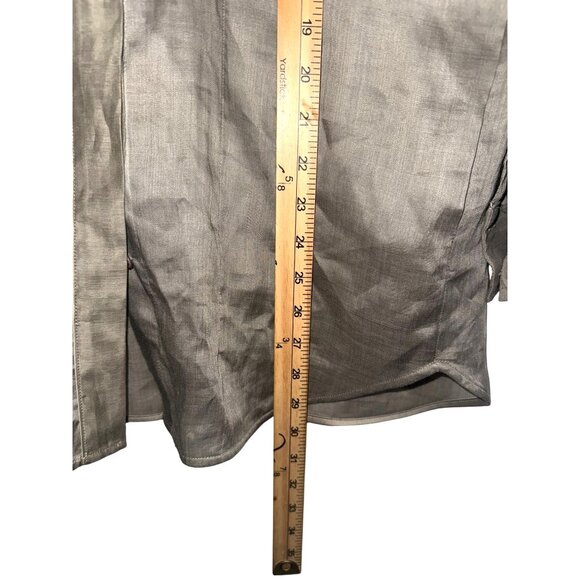 Lafayette 148 New York Womens Long Button-Up Shirt P Taupe Ramie/Tencel - Picture 7 of 7
